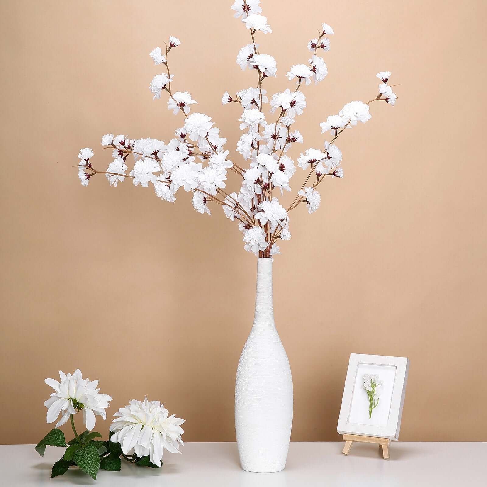 2 Branches White Artificial Silk Carnation Flower Stems 42