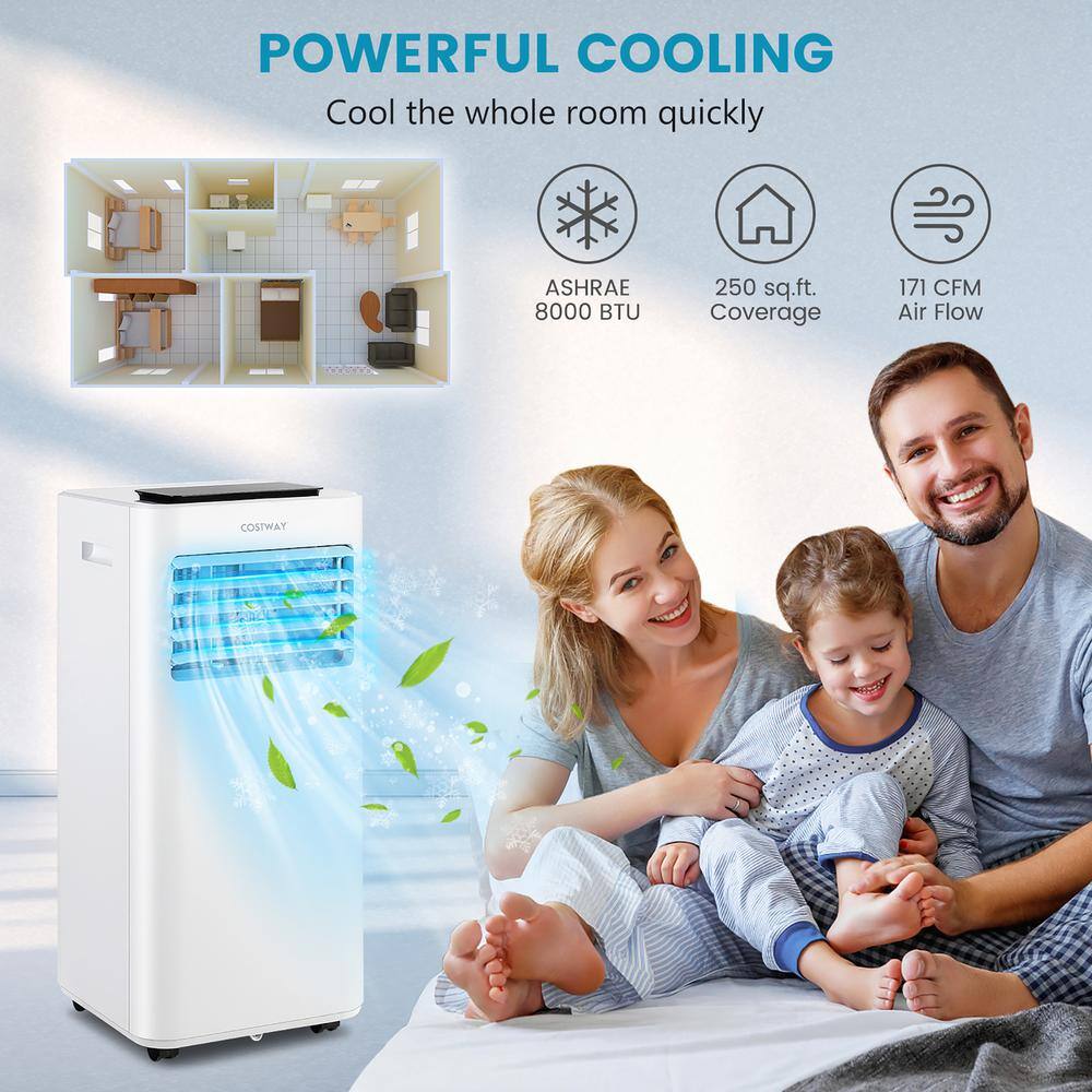 Costway 8000 BTU Portable Air Conditioner 3-in-1 AC Unit Cools 250 Sq.Ft. with Remote Dehumidifier  Fan Mode in White FP10267US-WH