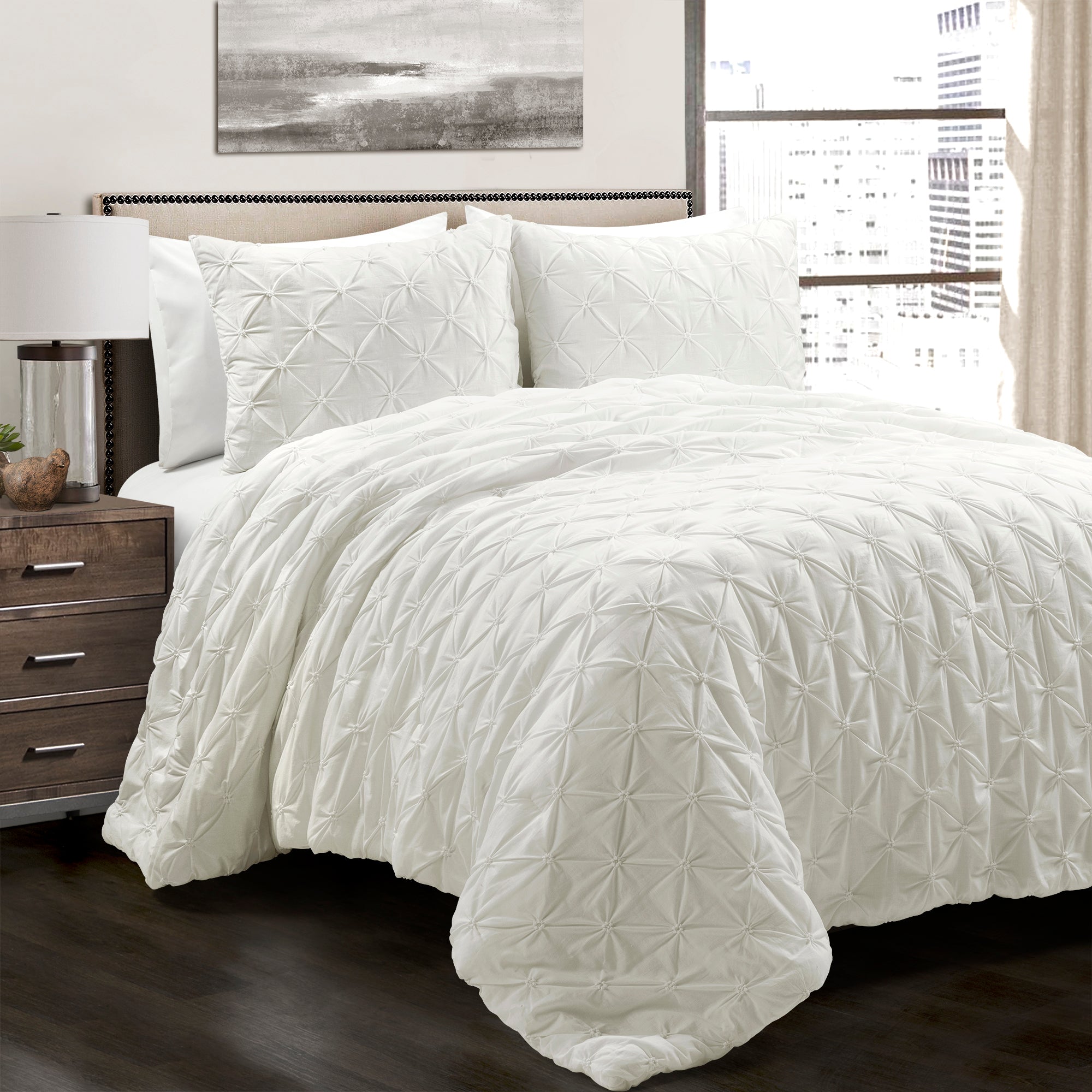 Ravello Pintuck 100% Cotton Comforter 3 Piece Set