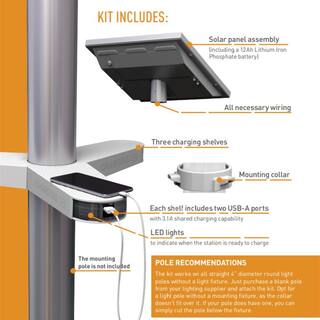 Legrand Wiremold Outdoor Weatherproof 50-Watt Monocrystalline Off Grid Solar Panel Charging Kit with 6 USB Ports and LED Light XSOLARCS