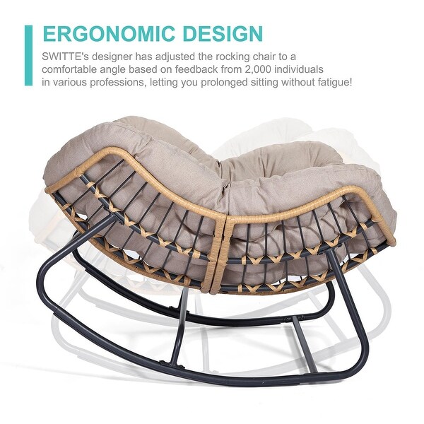 Outdoor Rocking Chair，Patio Egg Rocking Chair，Indoor Papasan Chair，Rattan Wicker Lounge Chair，Comfy Modern Royal Chair