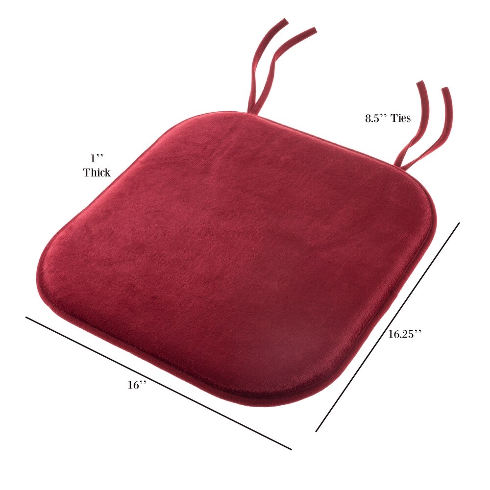 Memory Foam Chair Cushion Square 16”x 16.25” Plush Chair Pad with Ties by Lavish Home