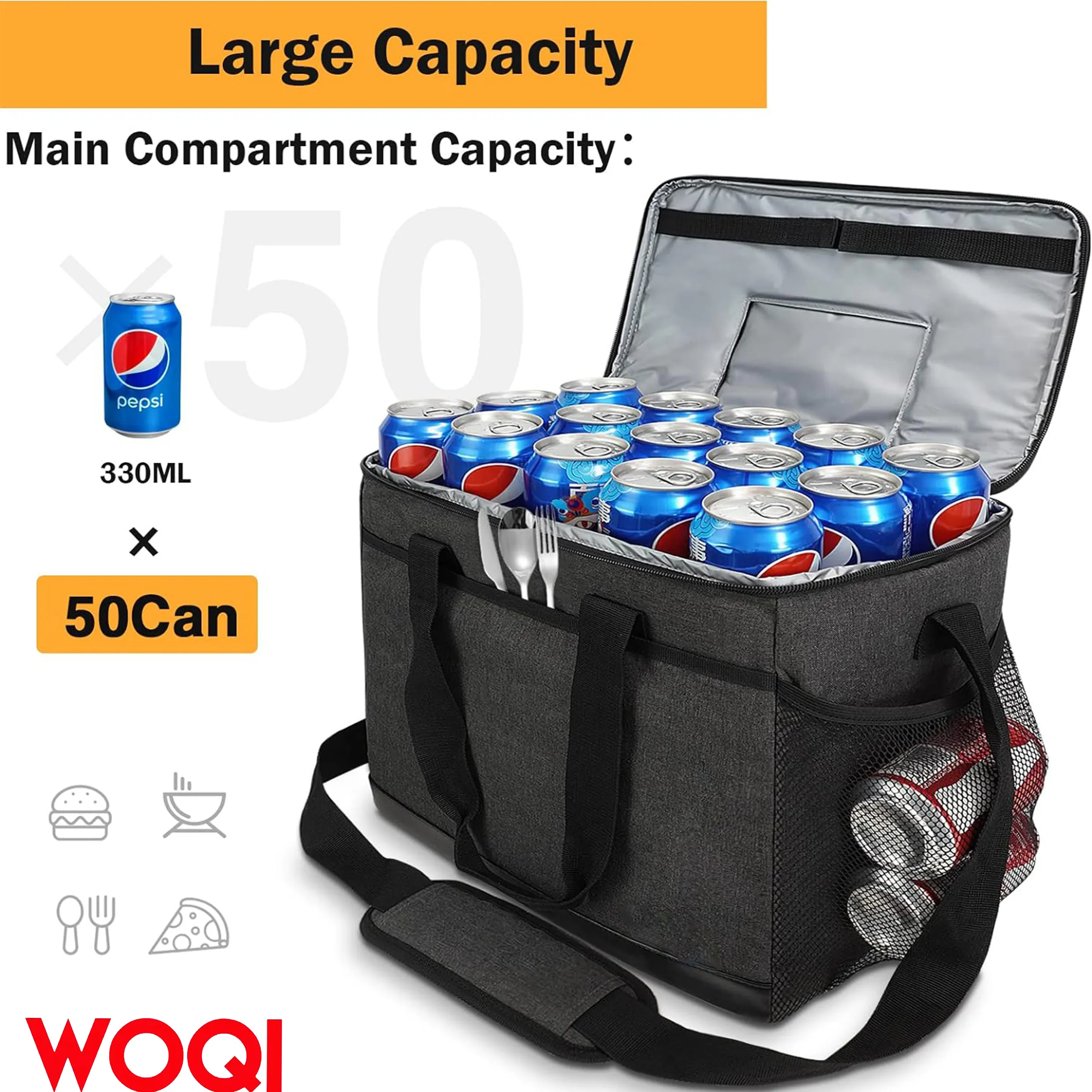 WOQI foldable soft cooling bag  insulated lunch bag  beach cooler  freezer  large camping cooler. Portable travel cooler