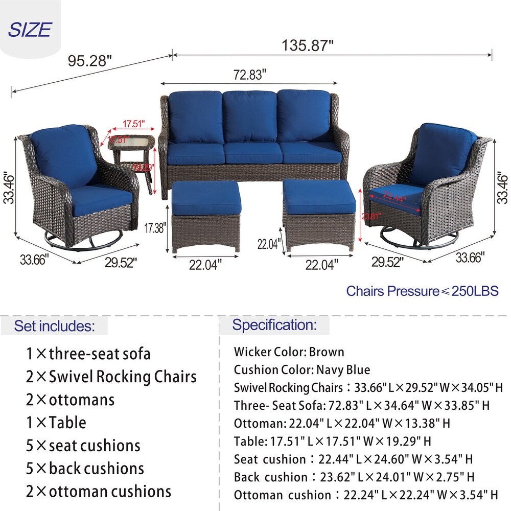 OVIOS 6 piece Rattan Wicker Patio Furniture Set Swivel Rocking Chair Set