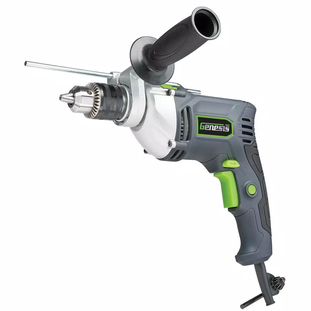 Genesis 7.5 Amp 1/2 in. Variable Speed Reversible Hammer Drill with Control Handle， Lock-On Button and Auxiliary Handle and#8211; XDC Depot