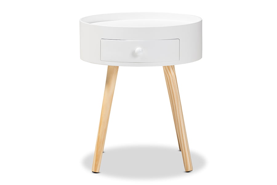 Baxton Studio Jessen Mid-Century Modern White 1-Drawer Wood End Table