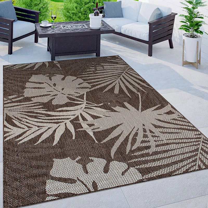 World Rug Gallery Contemporary Tropical Leaves Indoor/Outdoor Waterproof Patio Area Rug