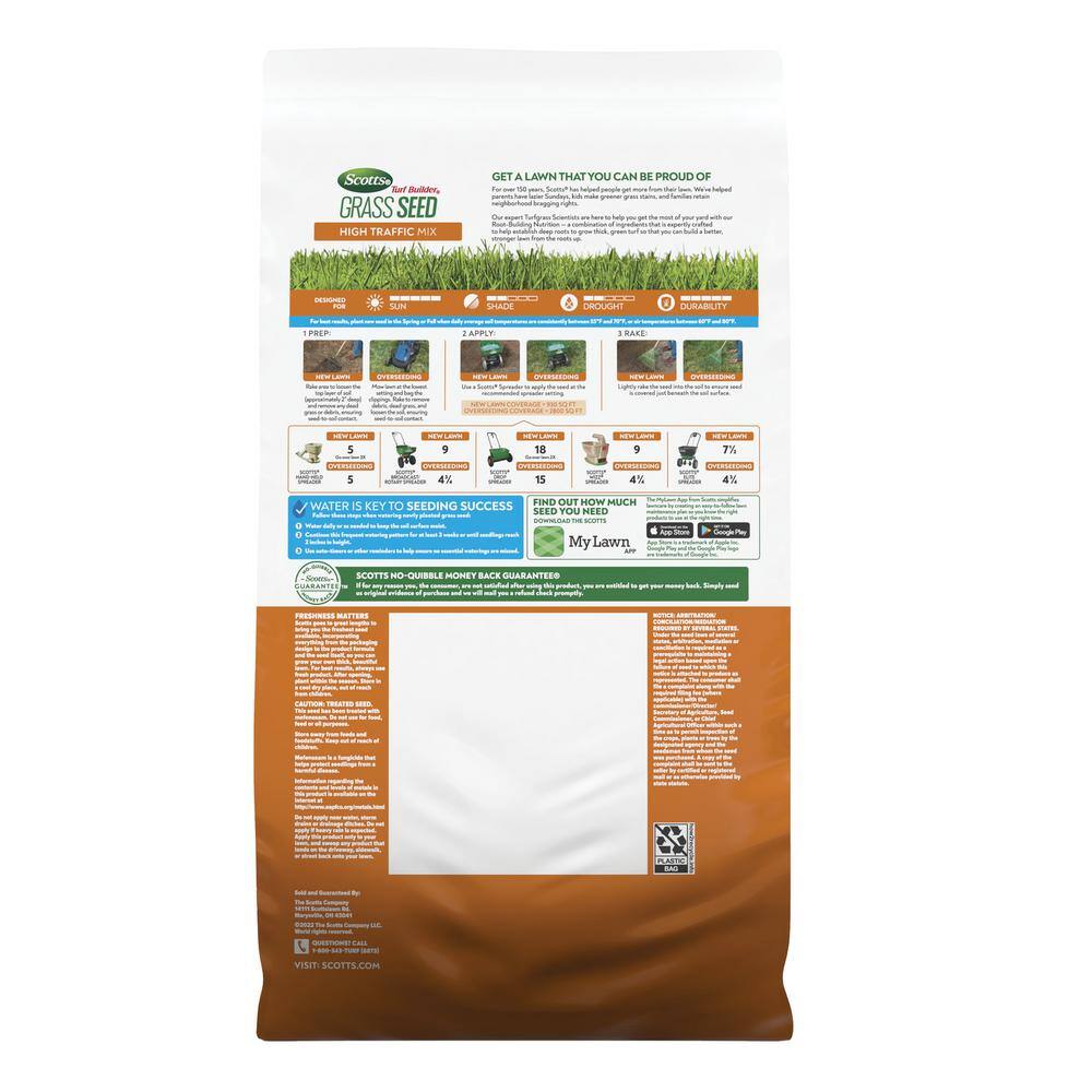 Scotts Turf Builder 5.6 lbs. Grass Seed High Traffic Mix with Fertilizer and Soil Improver Self-Repairs 18045