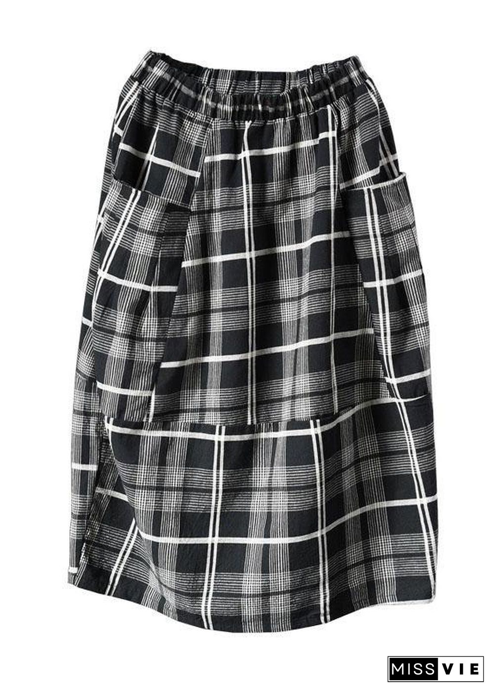 Vintage Black Plaid Pockets Patchwork A Line Fall Skirts