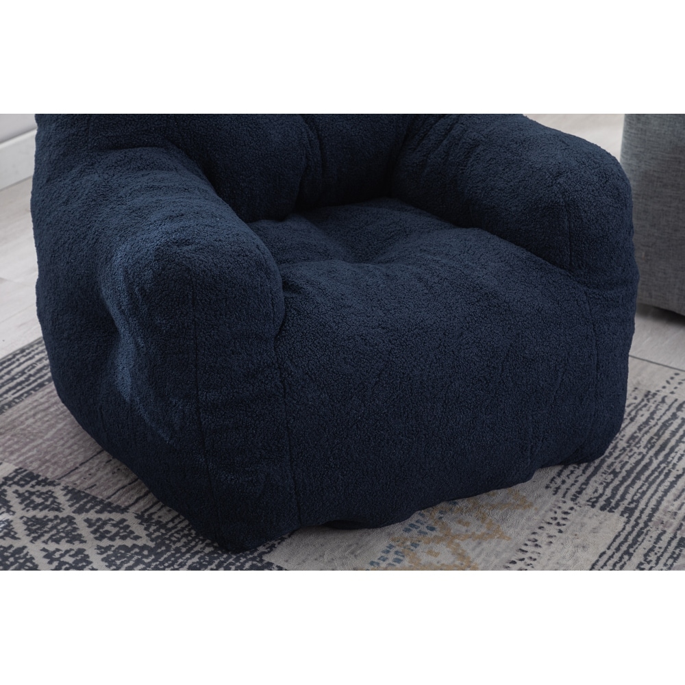 Soft Tufted Foam Bean Bag Chair With Teddy Fabric Bean For Living Room