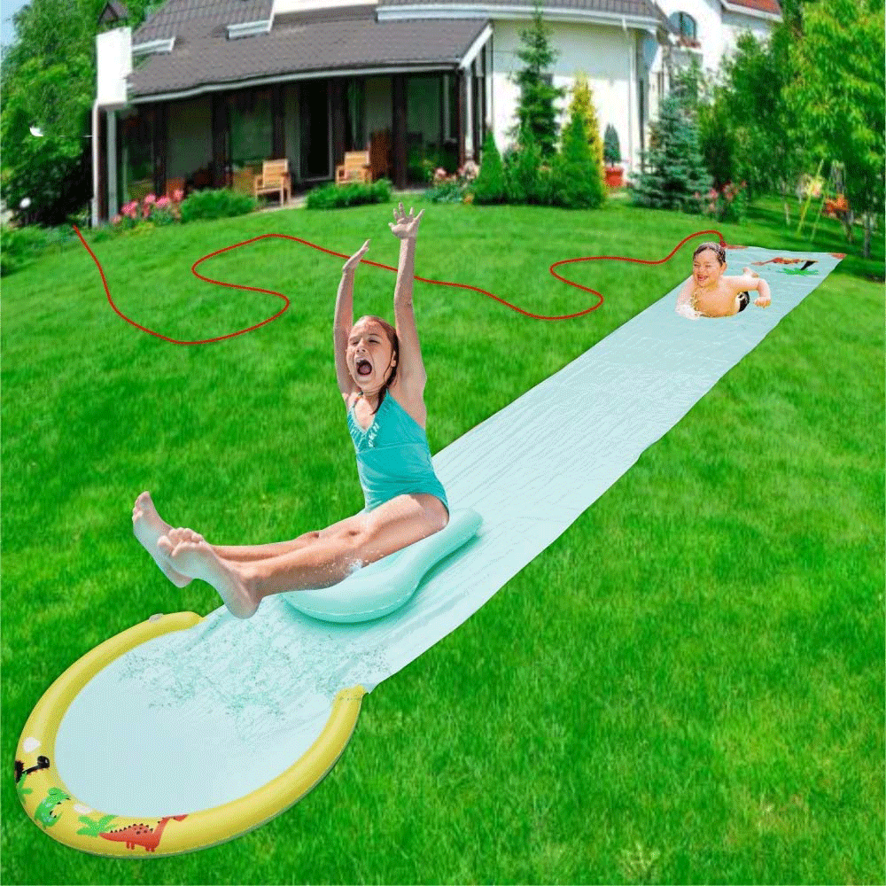 Hoovy Super Giant Water Slip and Slide 192" x 29" with Built in Body Board and Hose Attachment