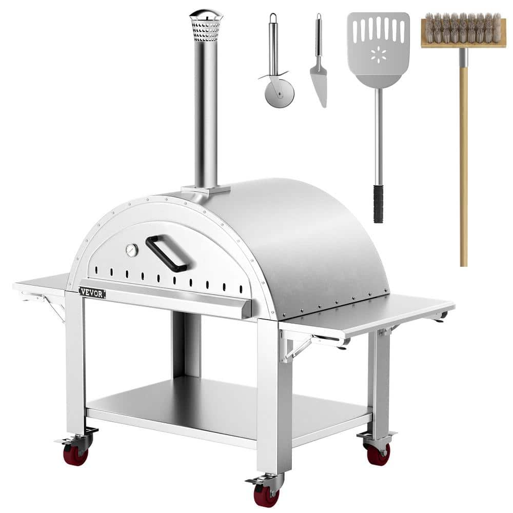 VEVOR 44 in. Wood Fired Artisan Pizza Oven Outdoor Pizza Oven 3-Layer Stainless Steel Pizza Maker with Wheels HWPSKXTJY44INAY7CV0