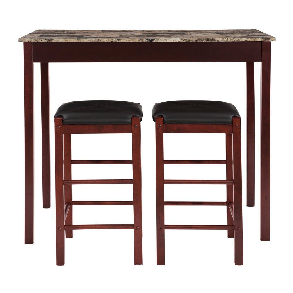 Linon Home Decor Tahoe Espresso Wood with Faux Marble Top 3-Piece Tavern Set and Padded Seats 02859SET-01-KD-U