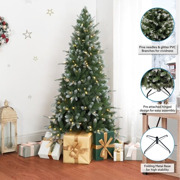 Alberta White Tip Christmas Tree with Lights，Prelit Christmas Tree，Pine Fir with Led Lights，White Painted Tips