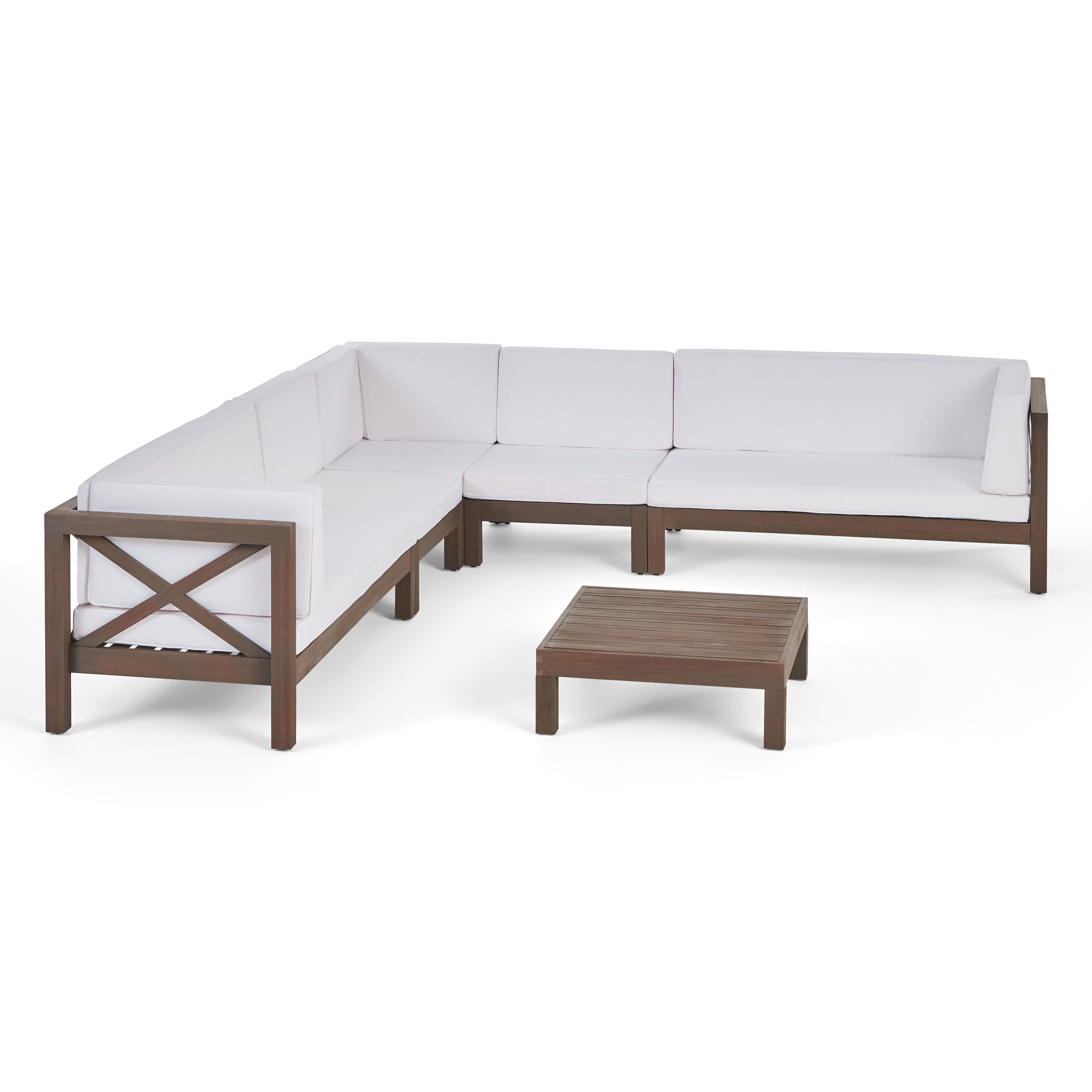 Cynthia Outdoor 7 Seater Acacia Wood Sectional Sofa Set