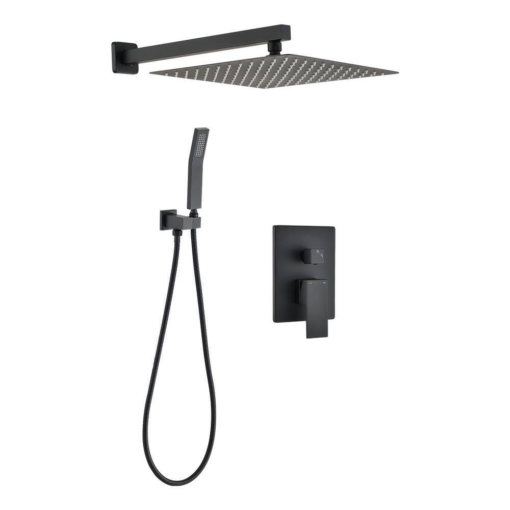 YASINU 1-Spray Square Temperature Control Hand Shower and Showerhead from Wall Combo Kit with Hand Shower in Matte Black YNA3803-10MB