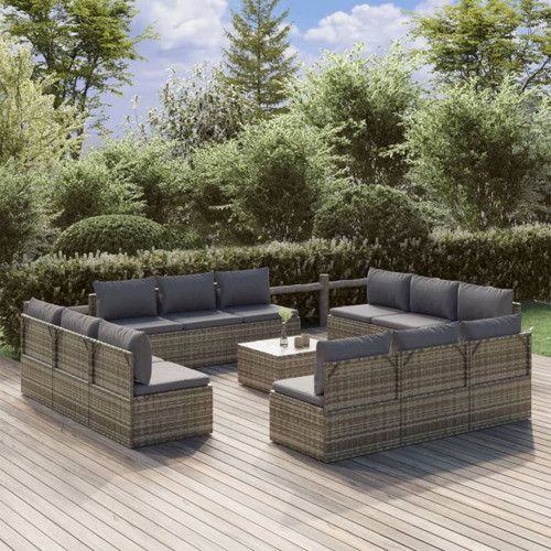 vidaXL Patio Furniture Set 13 Piece Patio Set with Cushions Gray Poly Rattan   Tropical   Outdoor Lounge Sets   by vidaXL LLC  Houzz