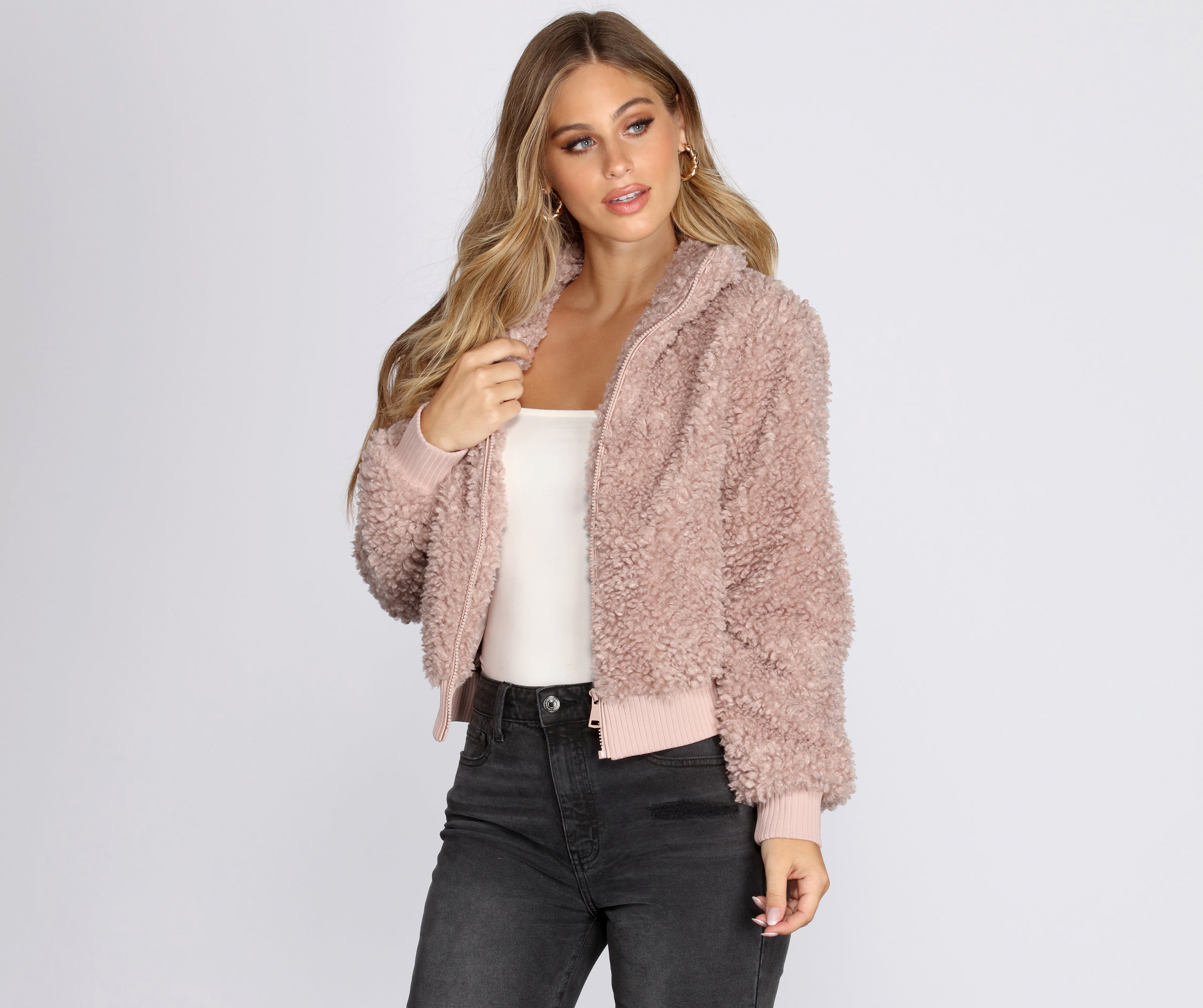 Faux Fur Zip Front Jacket