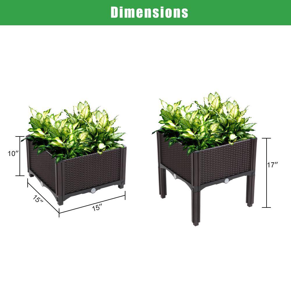 Winado 15 in. W x 10 in. H Brown Plastic Raised Garden Bed (2-Pack) 288053908485