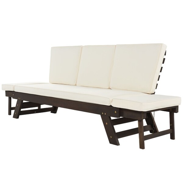 3-seater Sofa Outdoor Adjustable Patio Expandable and Multifunctional Daybed， Wooden Chaise Lounge with Cushions for Small Places - Overstock - 37248098