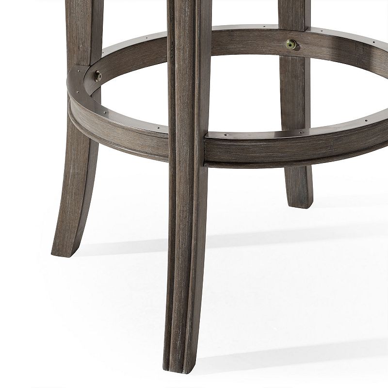 Maven Lane Alexander Backless Bar Stool， Reclaimed Oak Finish W/ Ronan Stone Vegan Leather