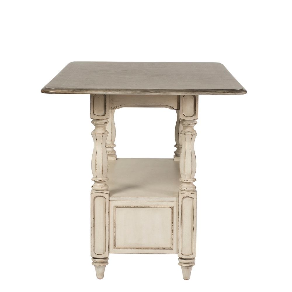 Magnolia Manor Antique White Weathered Bark 5 Piece Gathering Table Set