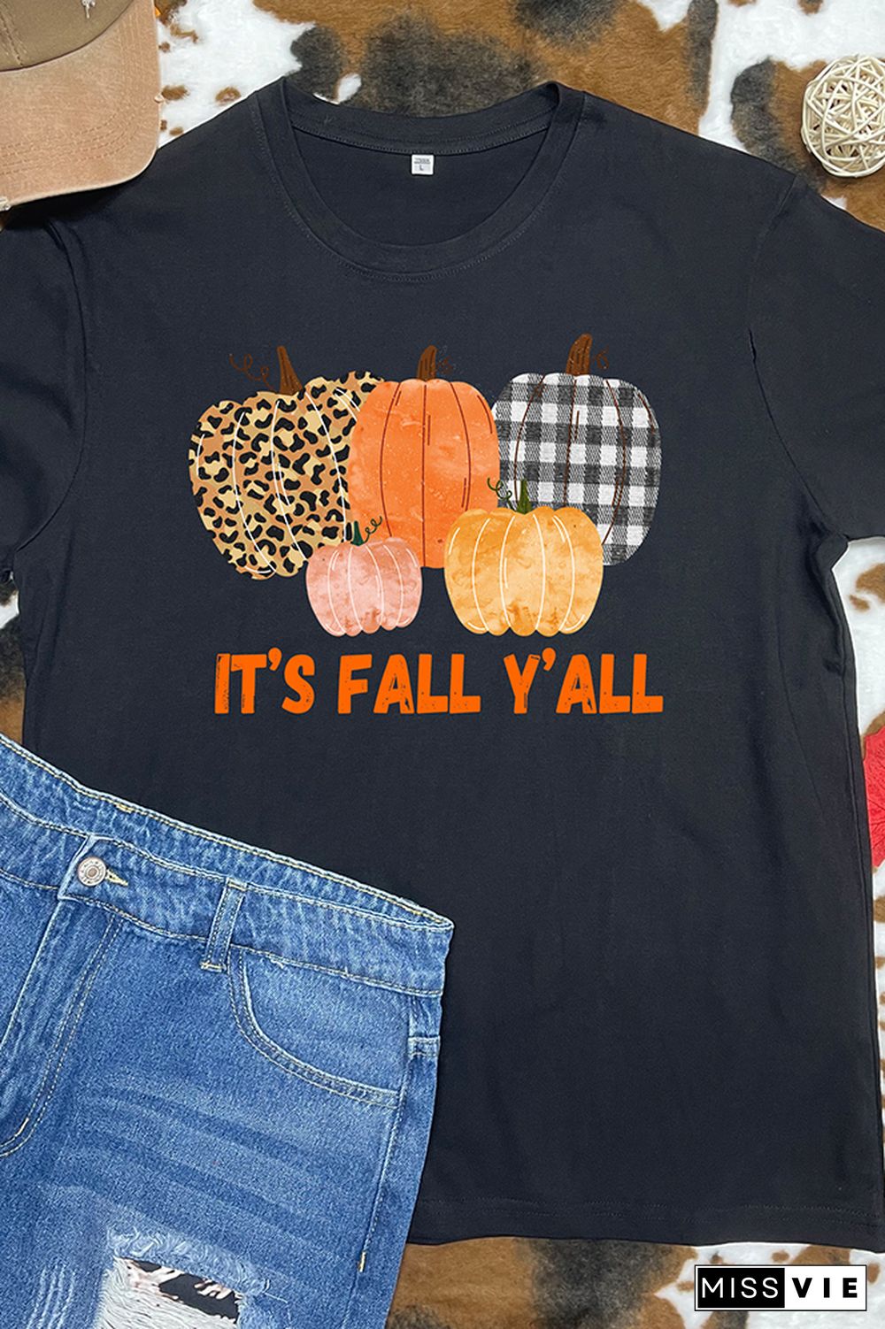 Fall Pumpkin Printed Graphic Tees for Women Wholesale Short Sleeve T shirts Top