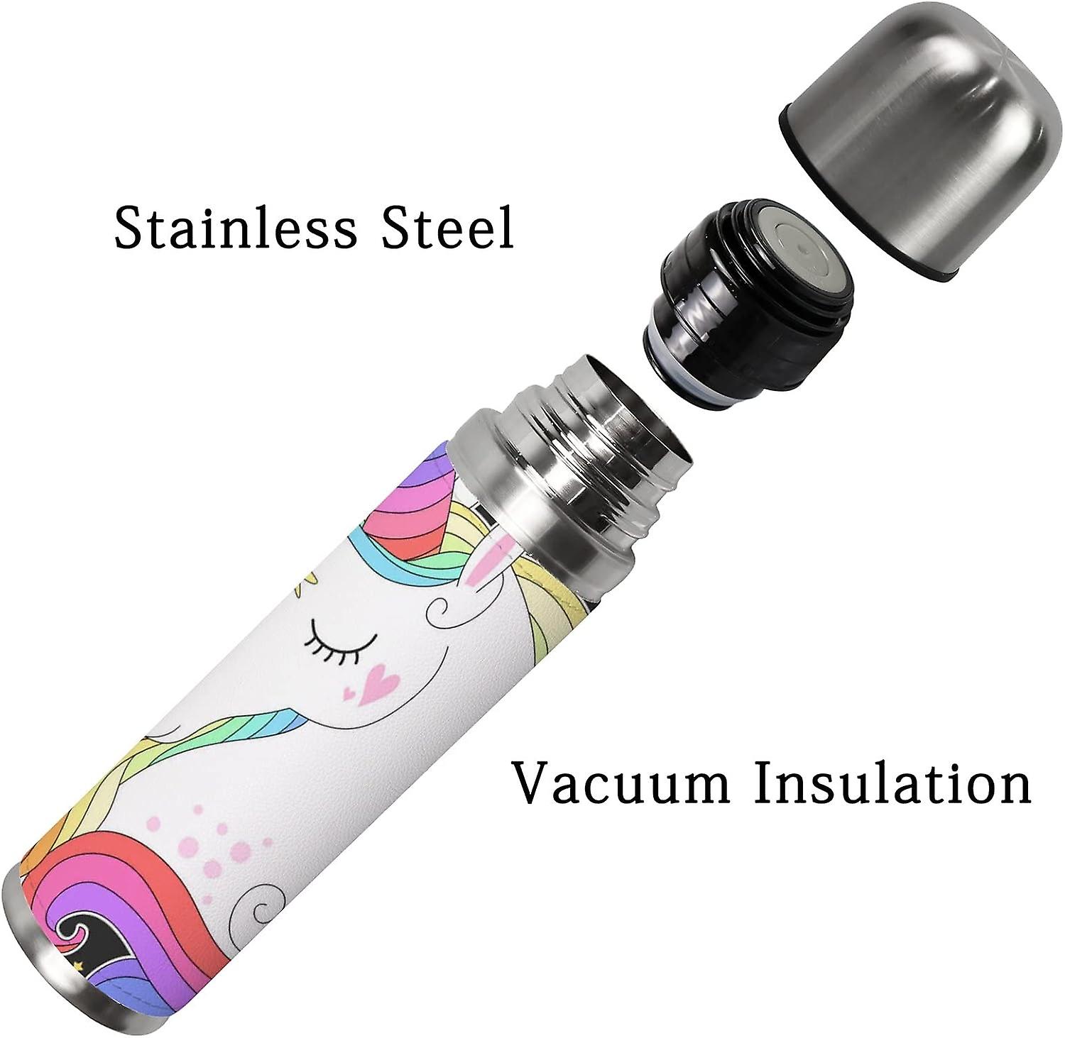 Insulated Mug Stainless Steel Water Bottle Unicorn Head With Rainbow Hair Vacuum Cup Travel Mug For Office