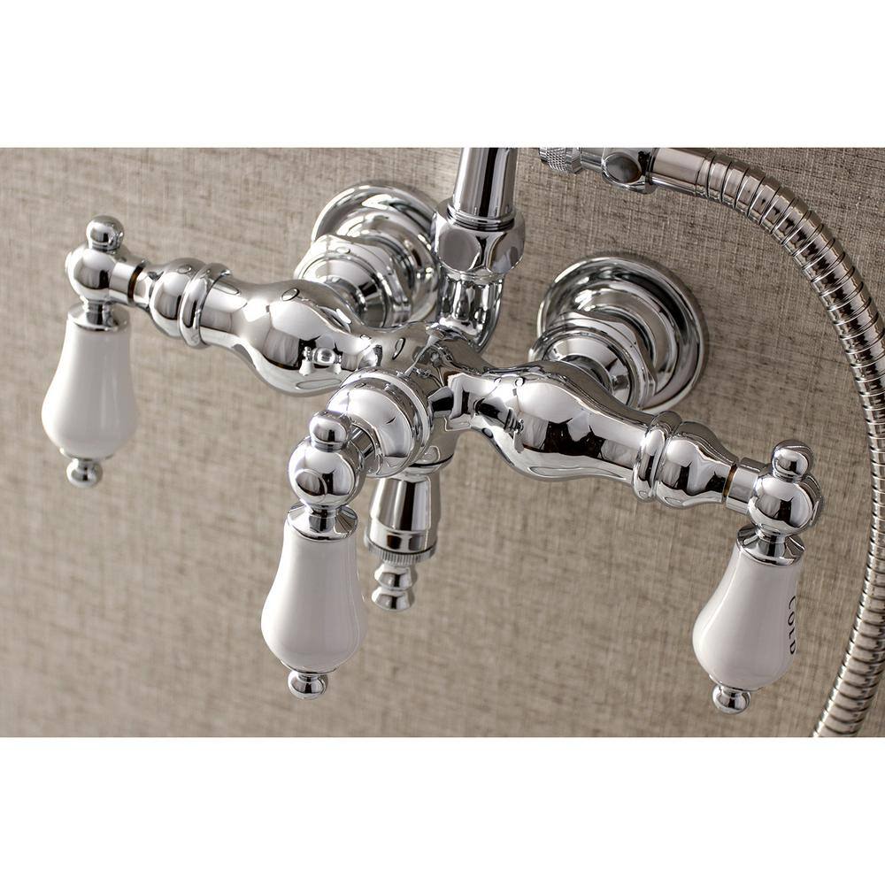 Kingston Brass Vintage 3-38 in. Center 3-Handle Claw Foot Tub Faucet with Handshower in Chrome HAE22T1