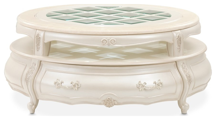 Michael Amini Lavelle Round Wood Cocktail Table   Classic Pearl Ivory   Victorian   Coffee Tables   by Homesquare  Houzz