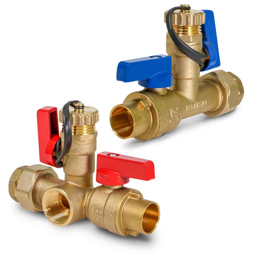 The Plumber's Choice 34 in. SWT ankless Water Heater Kit- Set of 2 Heavy Duty Hot and Cold Isolation Valves with Cleanouts Forged Brass WGUH-JTP56-T-MG