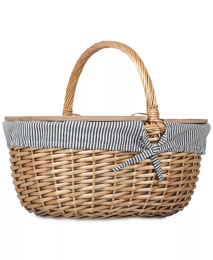 Picnic Time Country Navy and White Striped Picnic Basket