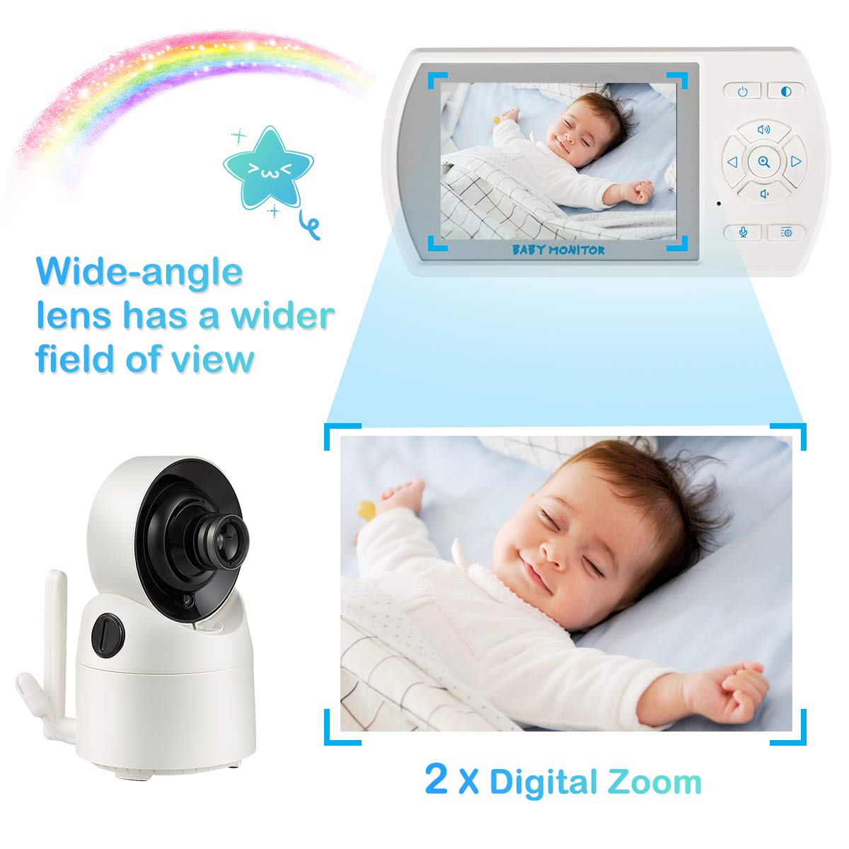 Video Baby Monitor, 3.5'' LCD Display, 2-Way Audio, Support 4 Cams, 1000ft Transmission Range