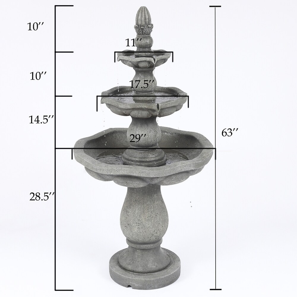 57 Inch Gray Resin 3 Tier Round Outdoor Garden Fountain