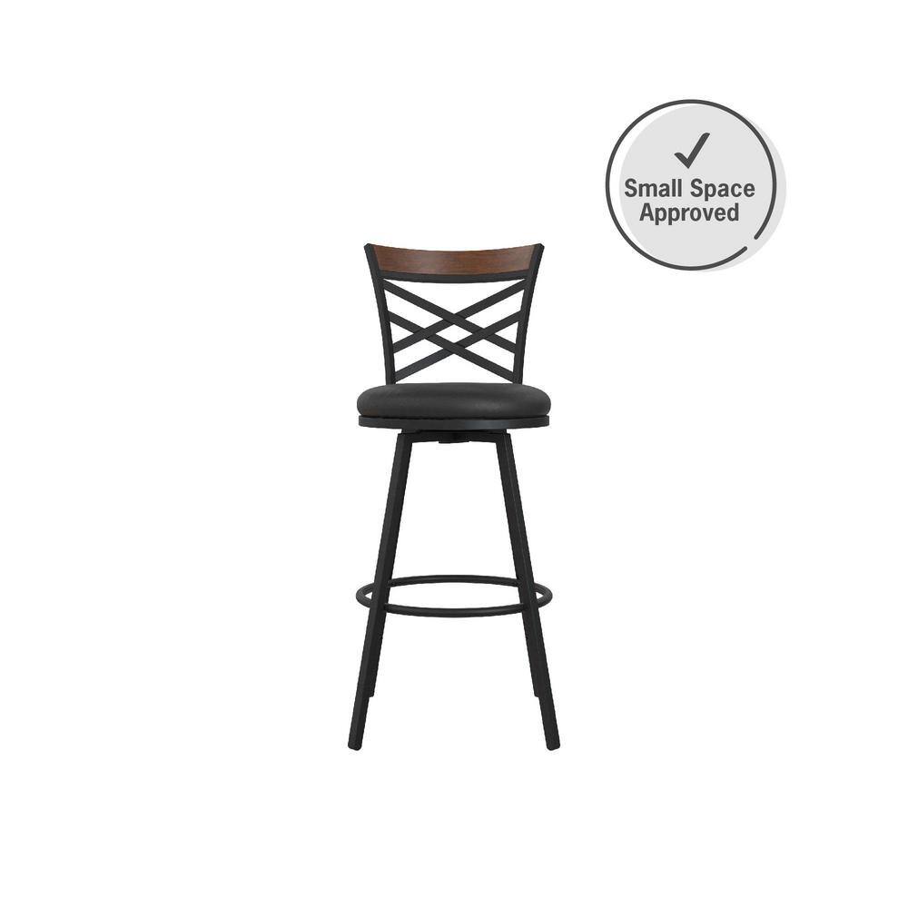 DHP Joss Black Upholstered Faux Leather Seat Adjustable Swivel Barstool (Set of 3) DE96700