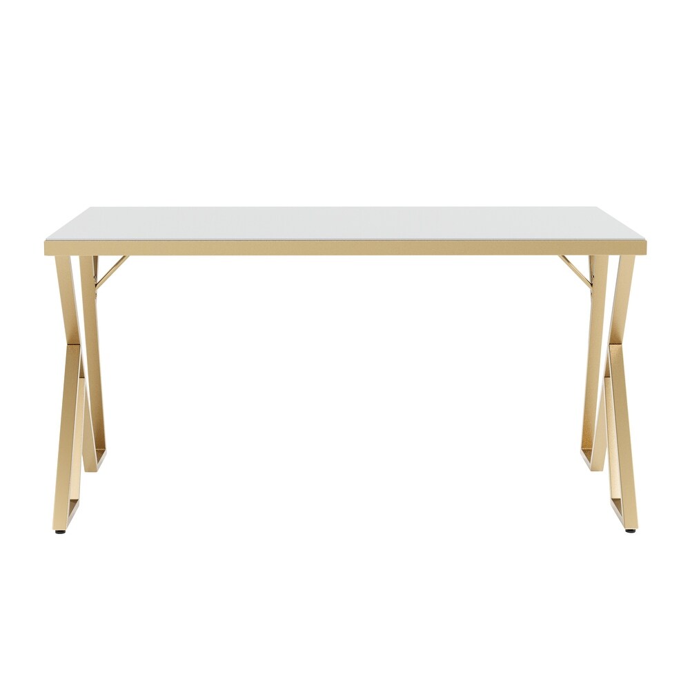 Furniture of America Daanyal Glam 60 inch Glass Dining Table with Gold Frame