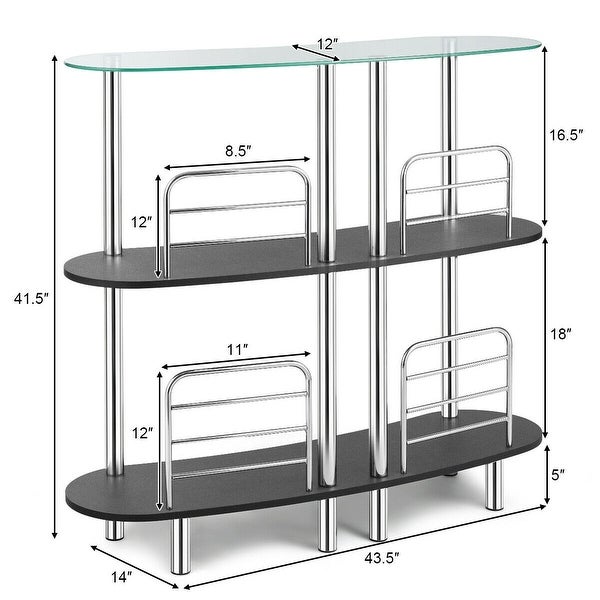 3-tier Bar Cabinets Table with Tempered GlassTop - 43.5