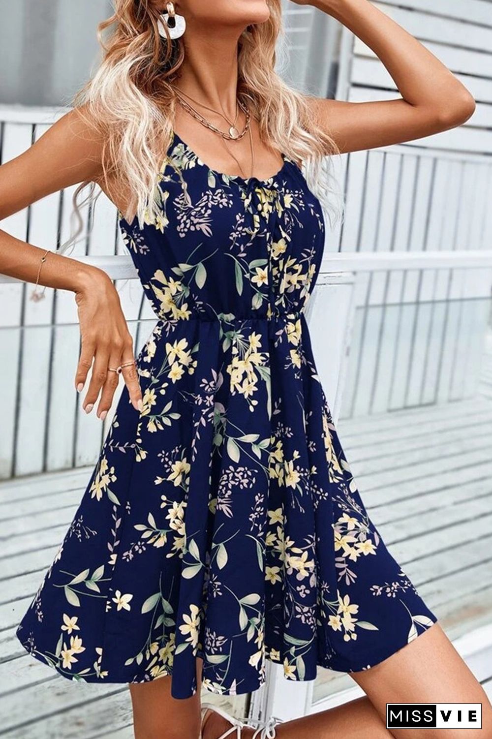 Ruffles Front Tie Cami Floral Dress