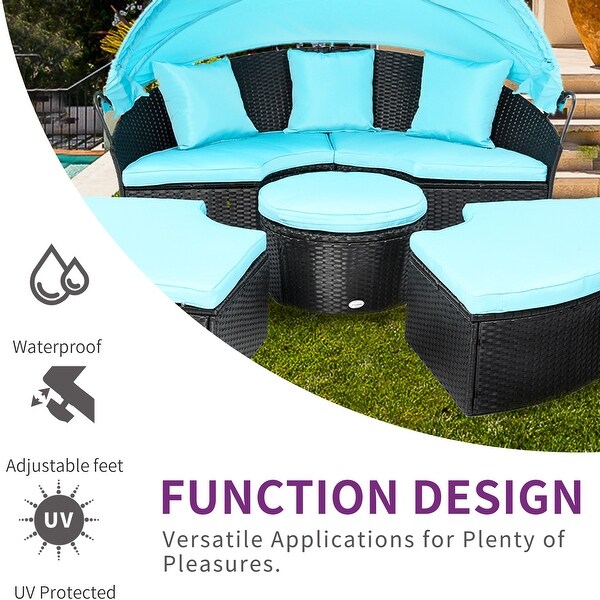 Moasis Patio Round Outdoor Daybed with Retractable Canopy