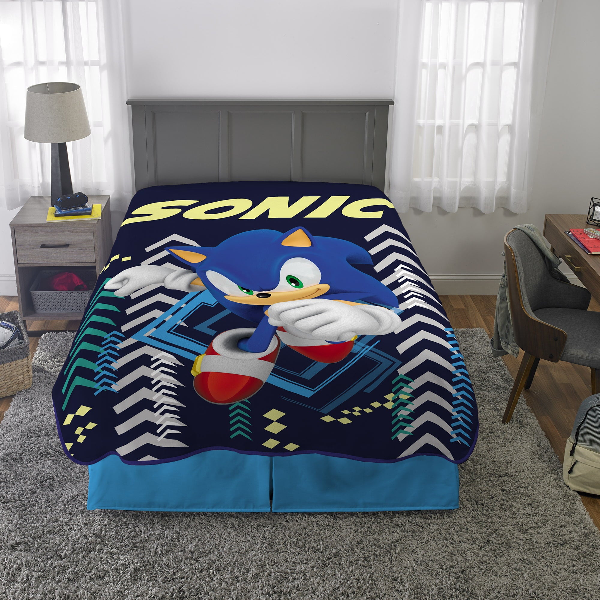 Sonic the Hedgehog Kids Plush Twin/Full Blanket， 62 x 90， Blue， Sega