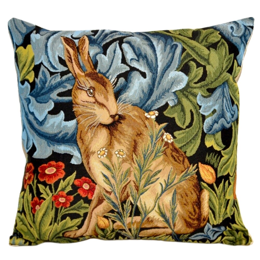 Hare In The Forest by William Morris Tapestry Throw Pillow