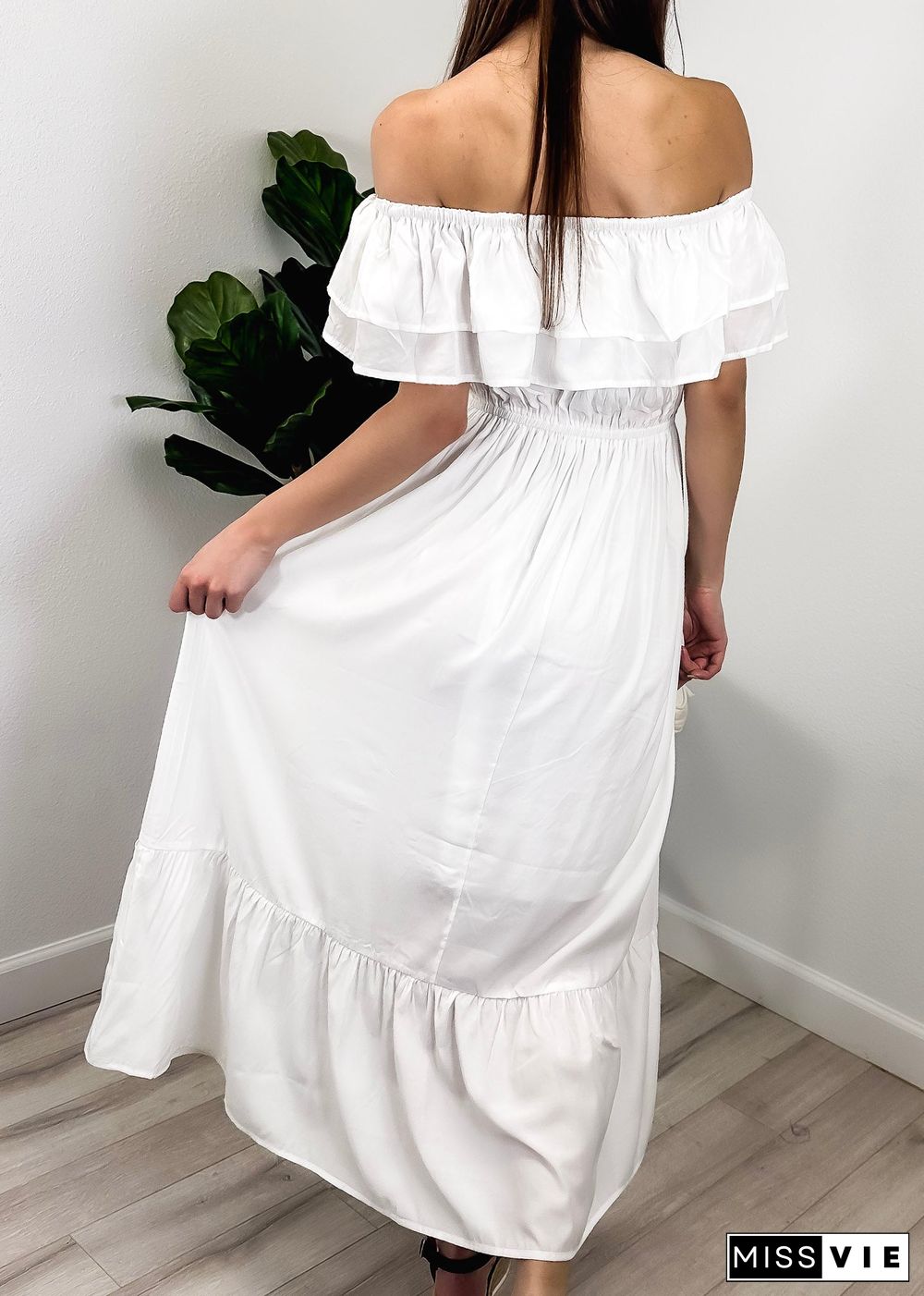 Grecian Ruffle Stretch Maxi Long Dress