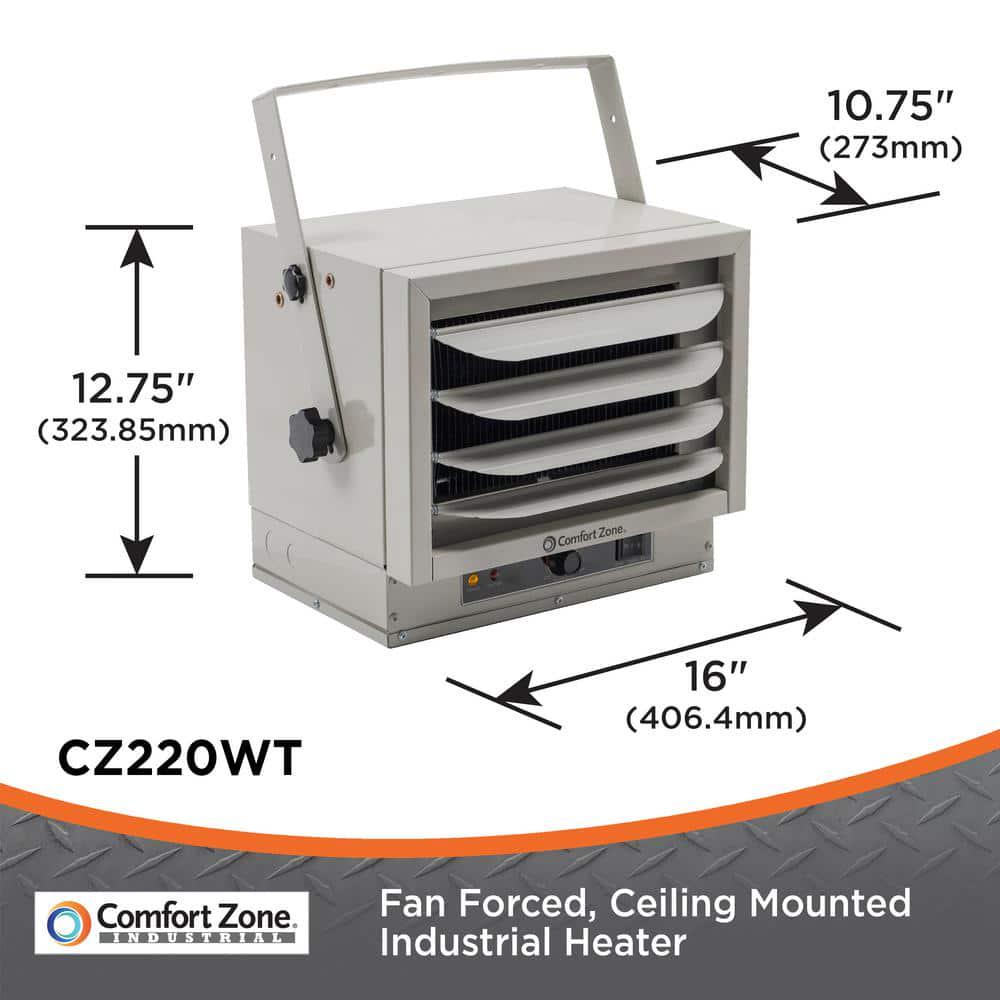 Comfort Zone 17065 BTU Ceiling Mount FanForced Industrial Utility Electric Heater Furnace with Safety Overheat Protection