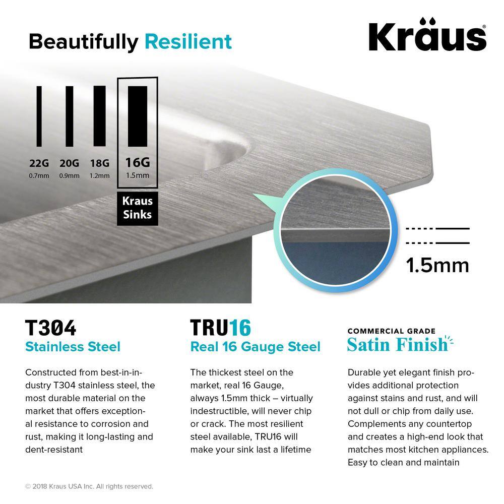 KRAUS Standart PRO 33in. 16 Gauge Undermount 5050 Double Bowl Stainless Steel Kitchen Sink KHU102-33