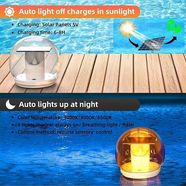 Solar Floating Pool Lights Waterproof Pond Flickering Lights Outdoor Garden Decoration Remote Control Flame Lights Wishing Lights