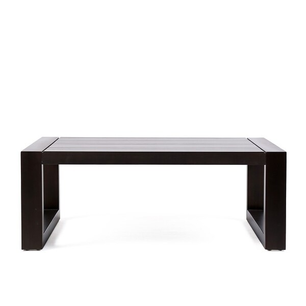 Wooden Outdoor Coffee Table with Plank Design Top， Dark Brown