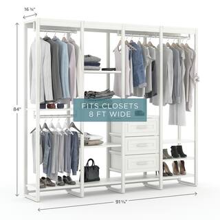 CLOSETS By LIBERTY 91 in. W White Adjustable Tower Wood Closet System with 3 Drawers and 15 Shelves HS45670-RW-08