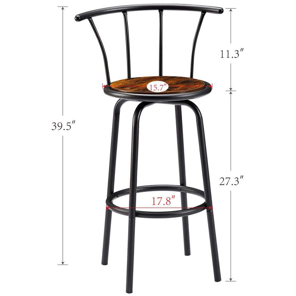 VECELO Bar Stools Set of 2 with Back Metal Barstools Tall Chair for Indoor Outdoor Pub Kitchen, Height 27.3 in., Brown KHD-XF-SD03-BRN