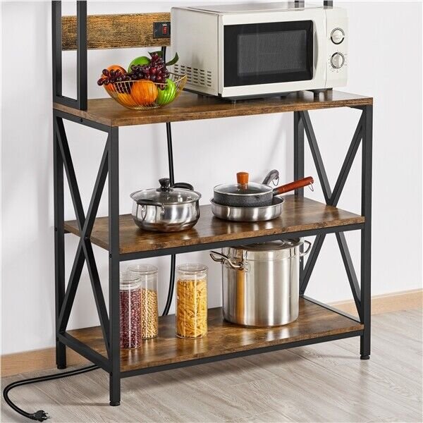 5-Tier Kitchen Bakers Rack with Power Outlet Microwave Stand Coffee Bar Station