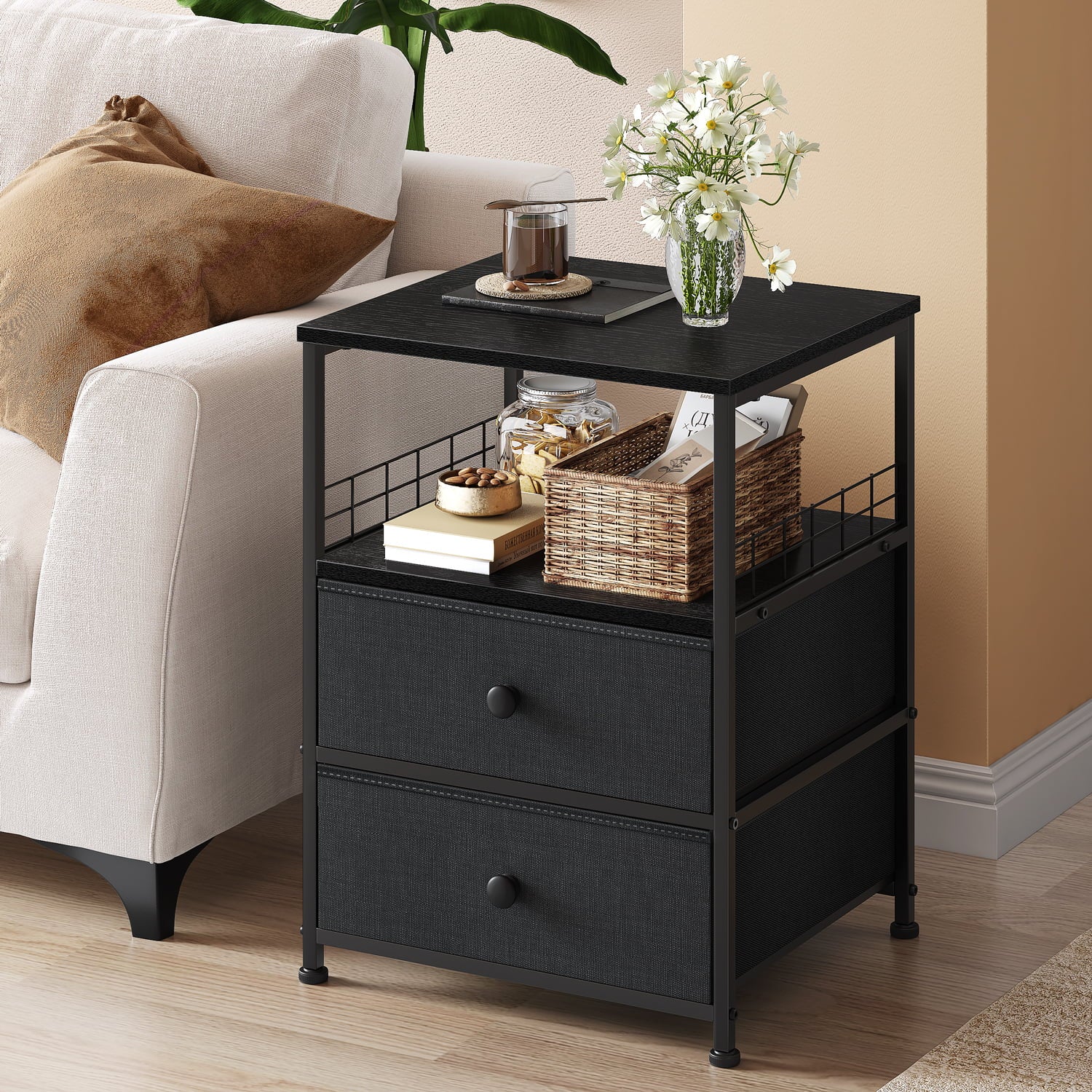 EnHomee End Table Side Table Nightstands for Bedroom, Dark Grey Single